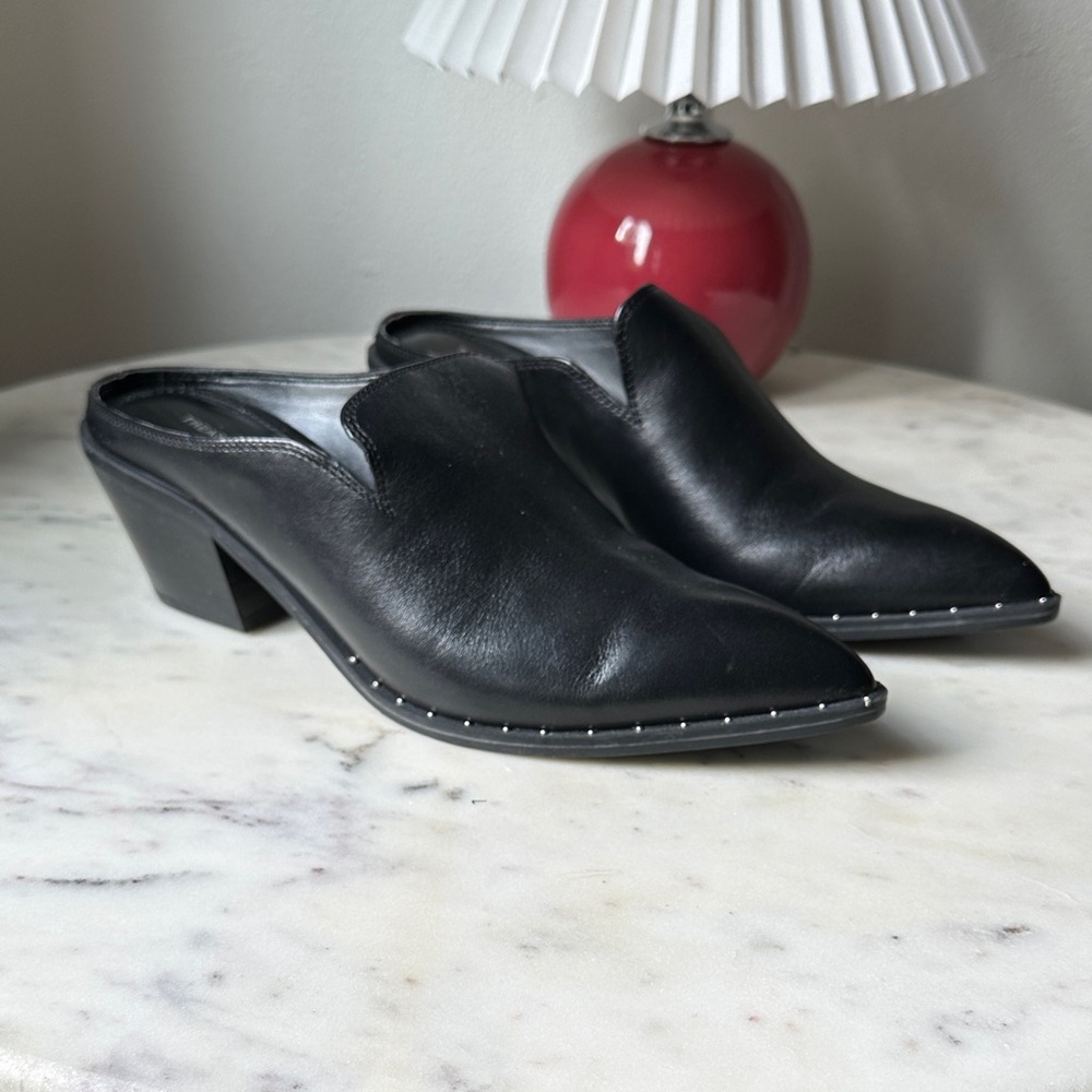 Treasure & Bond Black Leather Western studded Heels mule Size 6.5